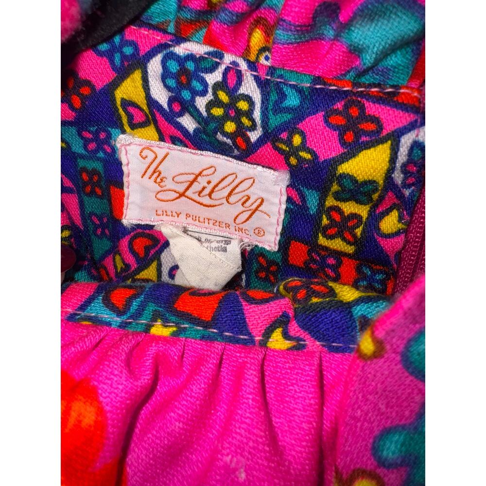 1960s "The Lilly" Lilly Pulitzer Floral-Print Ruffle Collar Dress – Hot Pink - Picture 10 of 10